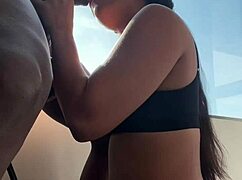 this cute girl is trying out a big black cock for her first time, an amateur couple named nysdel doing blowjob and deepthroat with facial cumshot