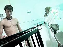 Big boobed Alexis Silver and Michelle Thorne in hot FFM BDSM threesome, bent over and gaping.