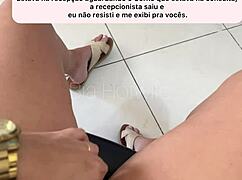 Waiting for the cuckold, I masturbated in the reception room