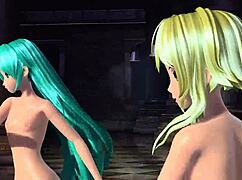 hatsune miku and gumi strip down completely in this project diva nude mod for full exposure
