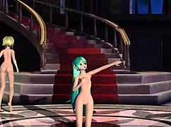 hatsune miku and gumi strip down completely in this project diva nude mod for full exposure