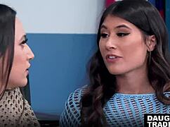 Stepdaughters Charlotte Mae And Lola Aiko Turn Punishment Into A Choking Blowjob Prize.