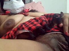 Delicious young schoolgirl shows her creamy pussy with cum inside, waiting to be licked out