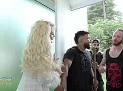 Nympho kyra sex takes a baseball bat up the ass before getting a nasty treatment by 5 big cocks with dap 0 pussy showing her prolapse pushing whipped cream chocolate milk enemas and drinking piss