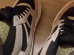 Friend has fun trashing my sneakers.