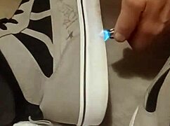 Friend has fun trashing my sneakers.