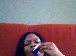 Ebony beauty with hairy pussy making herself creamy through intense self-pleasure