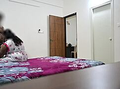 feeling intense pleasure from blowjob and fucking wife while maid cleans