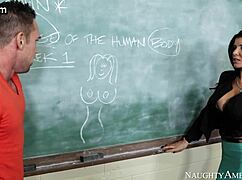 romi rain teaches johnny a lesson with her tits and ass.