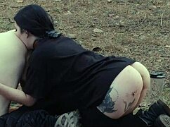 submissive cutie eats ass and piss at roadside picnic then gets rough face fucking