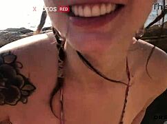 pervertida shows tits on beach