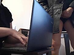 I riskily masturbate near my colleague in the office, chasing that orgasm.