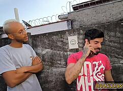 Three guys with big black cocks gang bang skinny girl in dp anal.