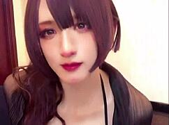 巨乳の加工美人女装が配信しながらオナニー with anal assfucking and cute crossdressing masturbation