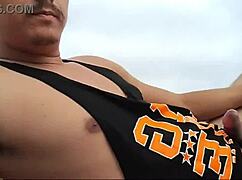 Guy spills milk on nude beach