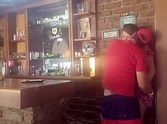 Brunette milf moans as she's fucked doggystyle in her dress.