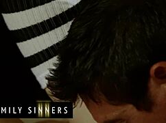 slender babe gets pounded in spooning on her bed by her handsome stepfather, emotions running high