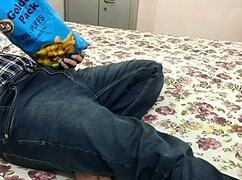 Young slutty step sister gives blowjob to cock while friends watch. Natural tits bouncing in voyeur scene.