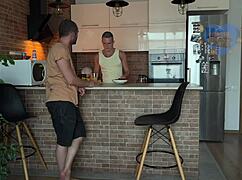 Cheating wife gags on best friend's cock behind cuckold.