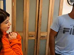 busty and beautiful jennie fucks the pizza delivery guy, hot interracial sex in the kitchen.