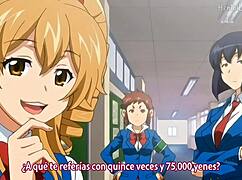 Brunette schoolmeid neukt studenten in de badkamer met grote tieten