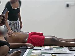 relaxing spa massage with happy ending in front of customer lady