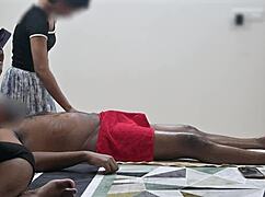 relaxing spa massage with happy ending in front of customer lady