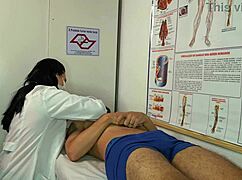 Nurse gets excited seeing patient's erection in the hospital room.