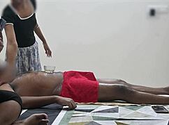 relaxing spa massage with happy ending in front of customer lady