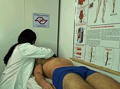 Nurse gets excited seeing patient's erection in the hospital room.