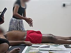 relaxing spa massage with happy ending in front of customer lady