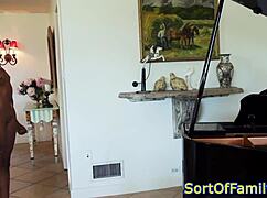 Black stepdaughter bent over piano for intense doggystyle fucking