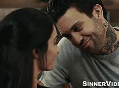 Tattooed hands roughly drill sexy silvia saige's gorgeous pussy