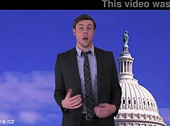 Brunette weather girl strips naked in public, teasing with her sexy body