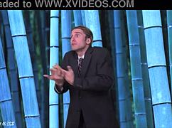 Brunette weather girl strips naked in public, teasing with her sexy body