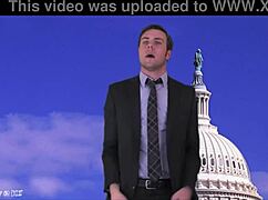 Brunette weather girl strips naked in public, teasing with her sexy body