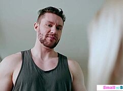 This big guy is banging the petite slut neighbor next door