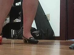 Crushing a cock with heels in this solo fetish scene