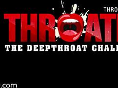 throated blonde babe giving sloppy face smearing blowjob