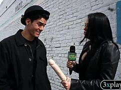 Guy In Blindfold Fucks Twat With Dildo For Cash