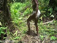 skinny african tribe woman working outdoor