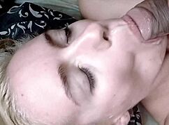 closeup slowmotion shows stepdaughter swallowing my cum twice then four times