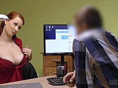 redhead teen indulges in spontaneous blowjob and office fucking with credit agent