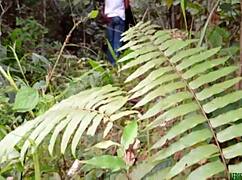 Fucking in the bush with a black fat pussy intensely