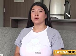 Watch this massive tits latina bbw slut handle rough deep throat blowjob during casting.