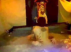 Quickie creampie hot tub fuck with santana red in jacuzzi.