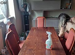 Neighbor's table cleaned, panties removed, will he like it?