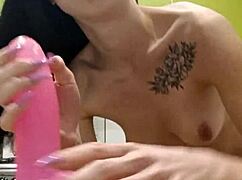 RAVEN-HAIRED petite 18+ chick RUBS and FUCKS her TIGHT pussy in the KITCHEN