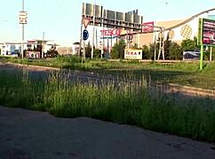 hot blondie gets fucked in public by two guys