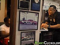 busty wife sucks a huge schlong in this cuckold scene